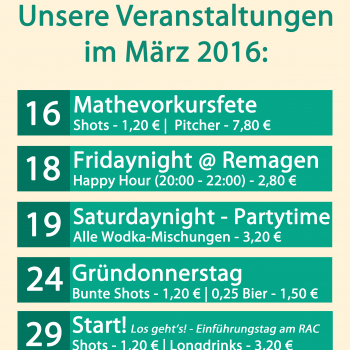 Unser Eventplan für März 2016