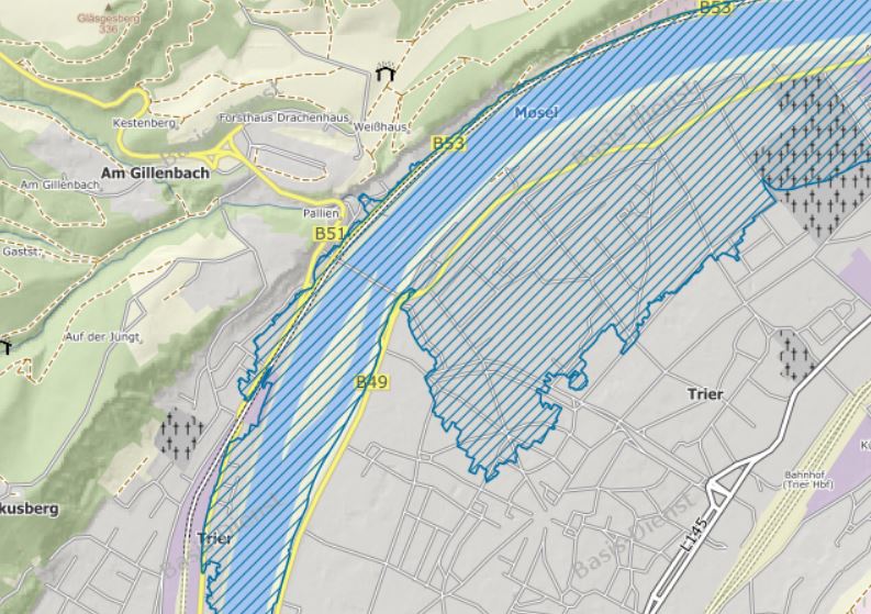 Festgesetzte berschwemmungsgebiete in Rheinland-Pfalz (Auszug aus dem Geoportal Rheinland-Pfalz)