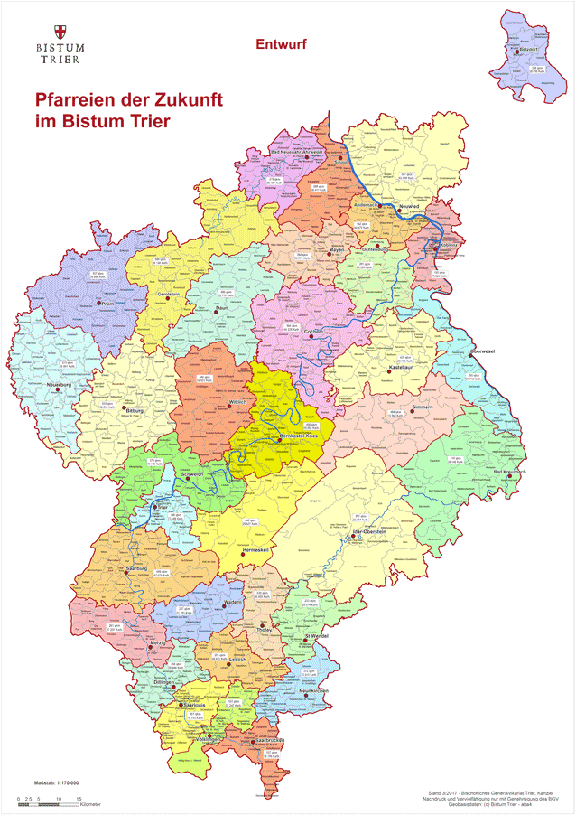 Das Bistum Trier - Entwurf der neuen Raumgliederung in 35 Pfarreien der Zukunft. Link zum PDF