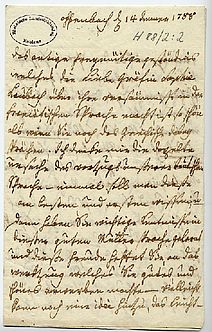 Eigenhändiger Brief vom 14.01.1788 an die Gräfin Sophie zu Solms-Rödelheim und Assenheim