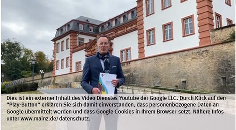 Die Landeshauptstadt Mainz nutzt den Video-Dienst Youtube.  Vor einem Klick auf den Play-Button empfängt Youtube keine Daten und setzt keine Cookies. Nähere Informationen über Youtube finden Sie in den Datenschutzinformationen zu unserem Youtube-Kanal: www.mainz.de/datenschutz