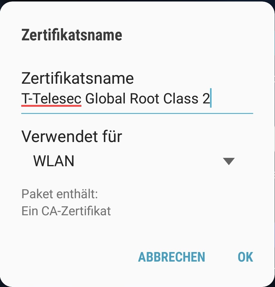 Zertifkat installieren