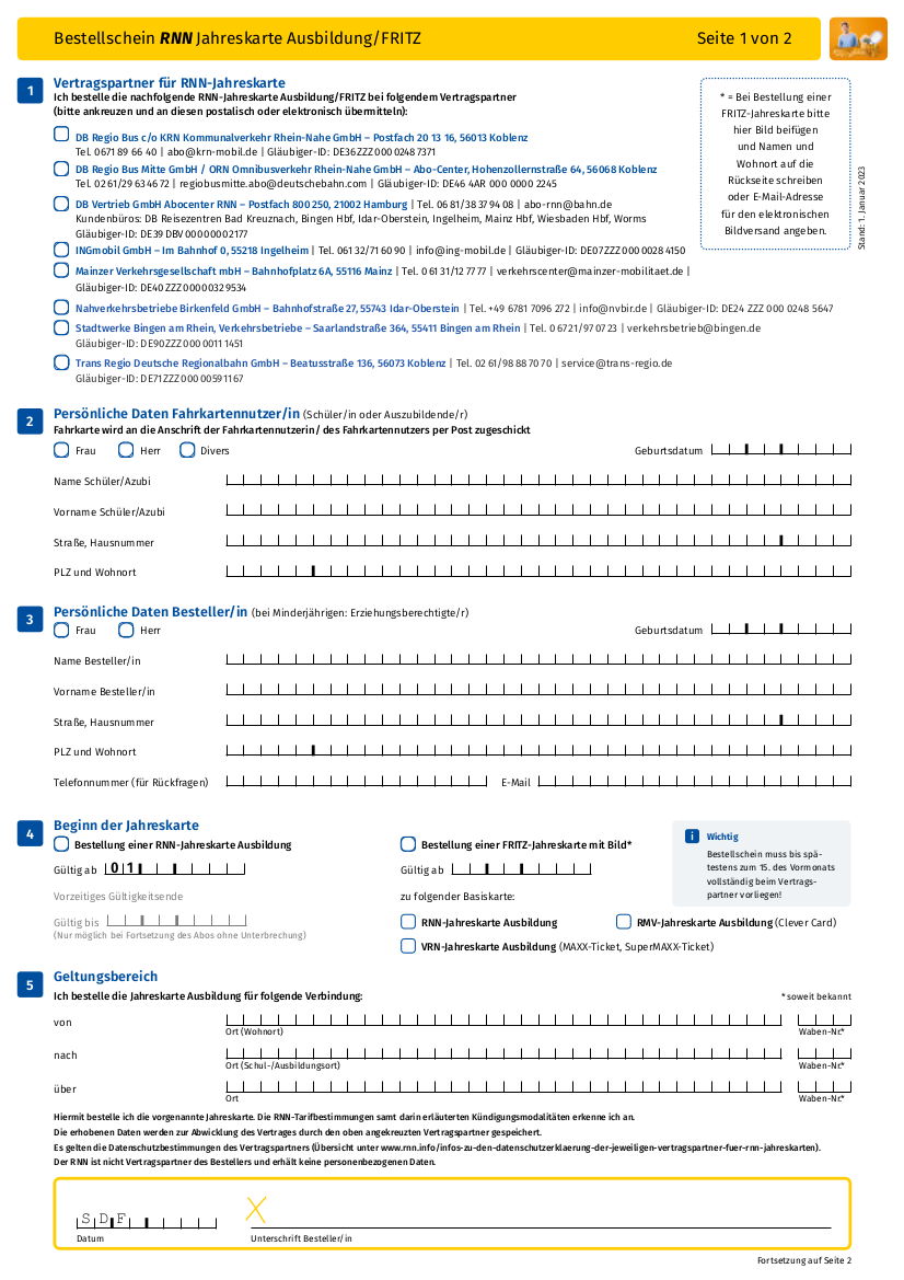 Bestellschein Jahreskarte Ausbildung/FRITZ