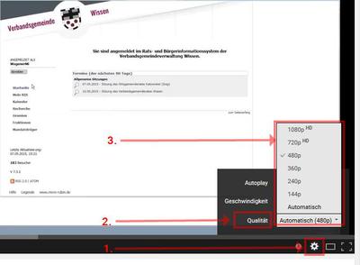 Hinweis Einstellung Bildqualität Youtube-Webvideo