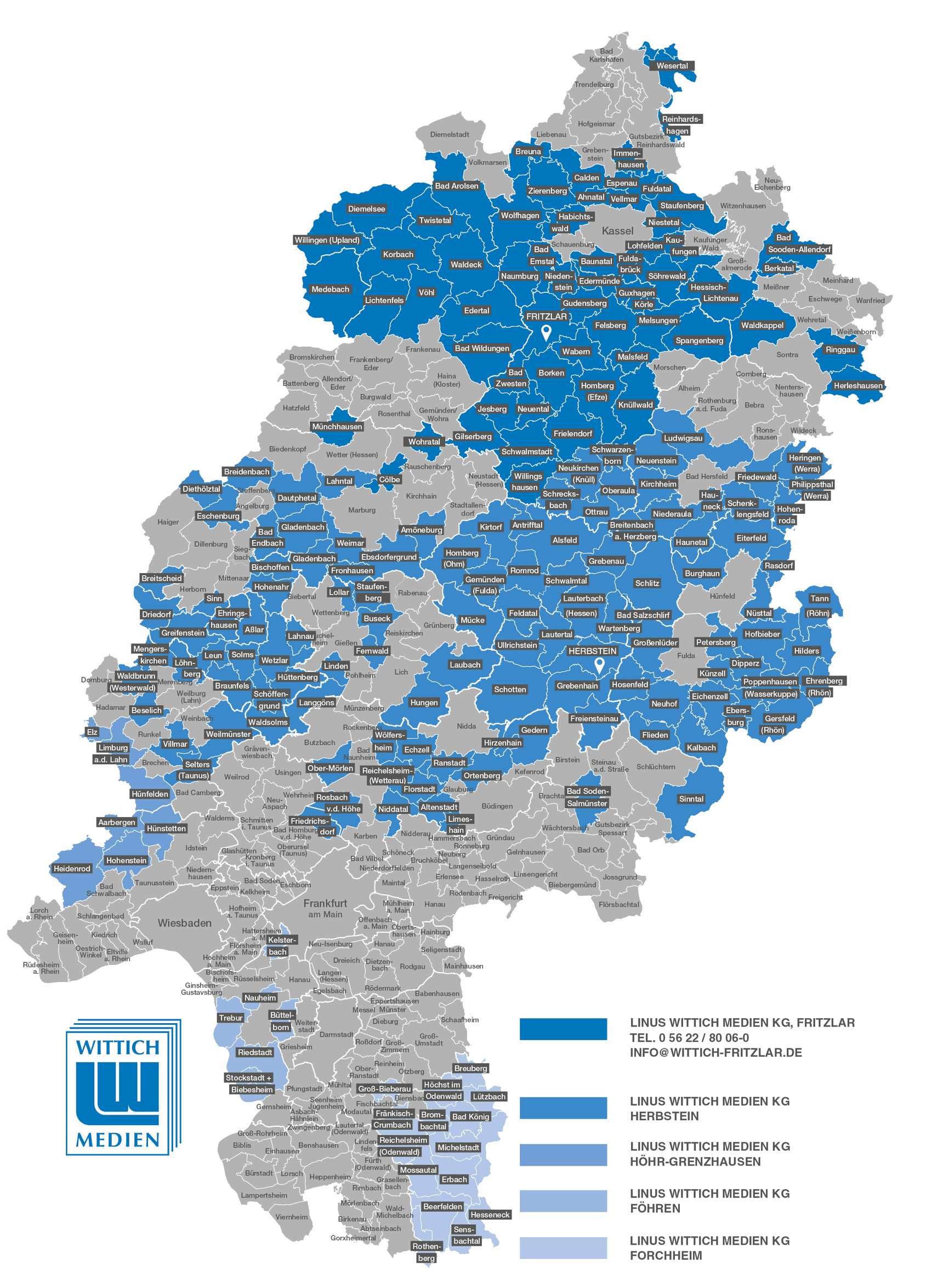 Verbreitungsgebiet LINUS WITTICH Medienhaus Fritzlar 