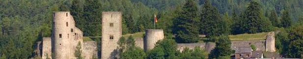 Auf einem Bergsporn über dem Nimstal in der Nähe der Gemeinde Schönecken-Wetteldorf (Kreis Bitburg-Prüm) thront die Burgruine Schönecken. | Bild: Rossi57, wikipedia.org