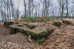 An der westlichen Stadtgrenze von Kaiserslautern-Hohenecken, mitten im Sickinger Wald, thront auf einem bewaldeten Bergkegel die Ruine der Perleburg.  | Bild: Ulli1105, wikipedia.org