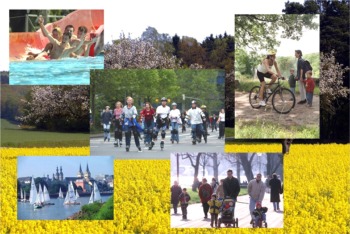 Piscine dcouverte dOberwerth, rollers, cyclisters, voiliers sur la Moselle, promeneurs le long du Rhine - Fotos: Frey Pressebild