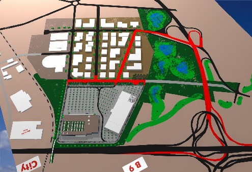 Visualisierung Dienstleistungszentrum, Gewerbe- und Technologiepark Bubenheim / B9