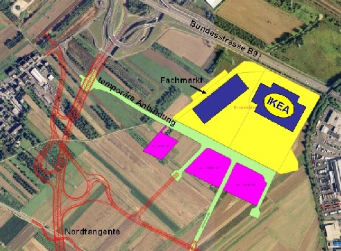 Luftbild mit zukünftiger Verkehrsanbindung