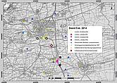 Lageplan der Seismischen Messstationen und Schwinggeschwindigkeits-Sensoren um Landau und Insheim