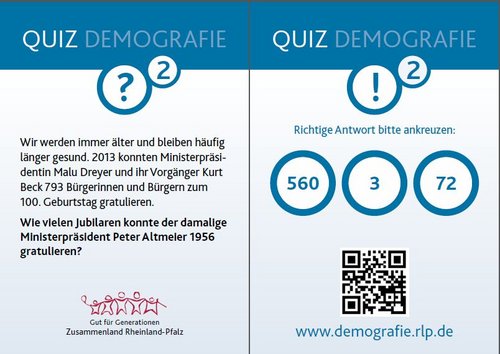 Wie vielen Jubilaren konnte Ministerpräsident Altmeier 1956 zum 100. Geburtstag gratulieren? 560, 3 oder 72?