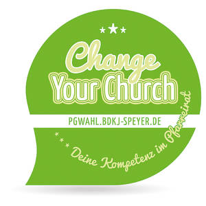 Rundes grünes Logo der Jugendkampagne zur Pfarrgremienwahl Change your church.