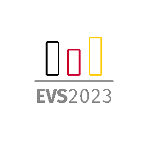 Abbildung: Logo der Einkommens- und Verbrauchsstichprobe 2023 (Säulendiagramm Schwarz-Rot-Gold und Schriftzug EVS 2023)