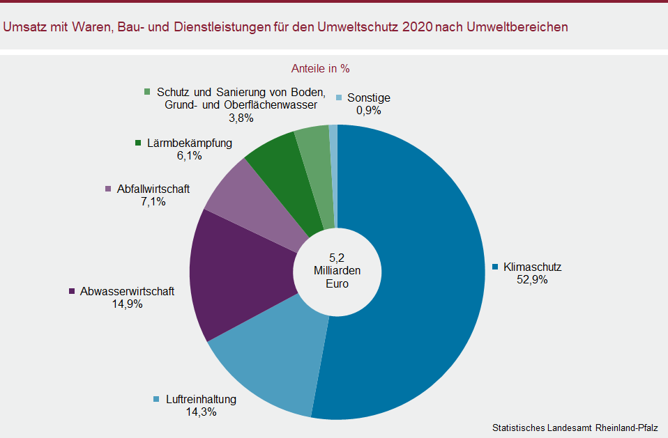 Ringdiagramm: Umsatz mit Waren, Bau- und Dienstleistungen für den Umweltschutz 2020 nach Umweltbereichen