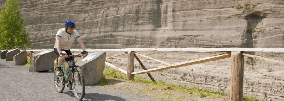 Radfahrer vor Wingertsbergwand